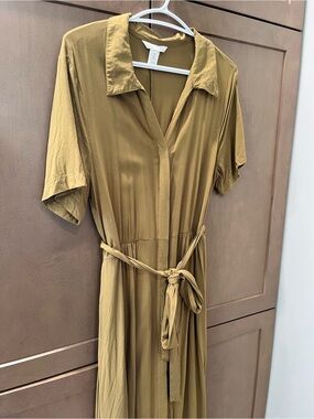 H&M Olive Maxi Shirt Dress with Waist Tie